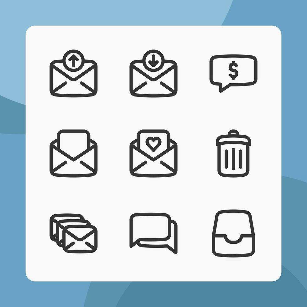 mensaje íconos vector línea estilo, para ui ux diseño, sitio web iconos, interfaz y negocio. incluso amor carta, mensaje, correo, borrar, charlar, bandeja de entrada, etc.