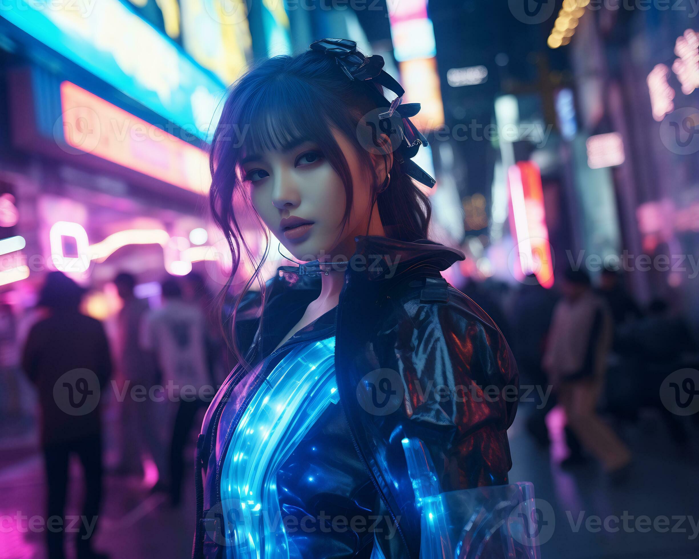 Cyberpunk style cute girl anime neon anime girl cyberpunk anime wallpaper  cute anime girl ai generative