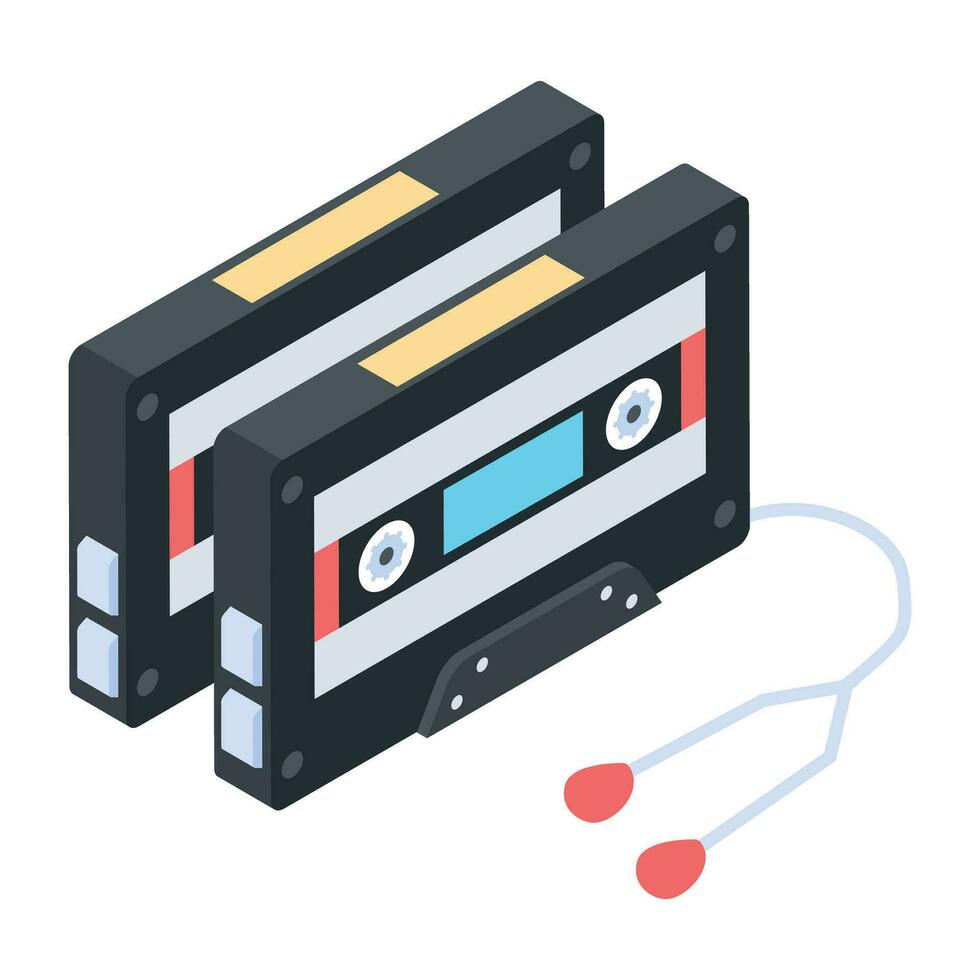 Get this isometric icon of compact cassettes vector