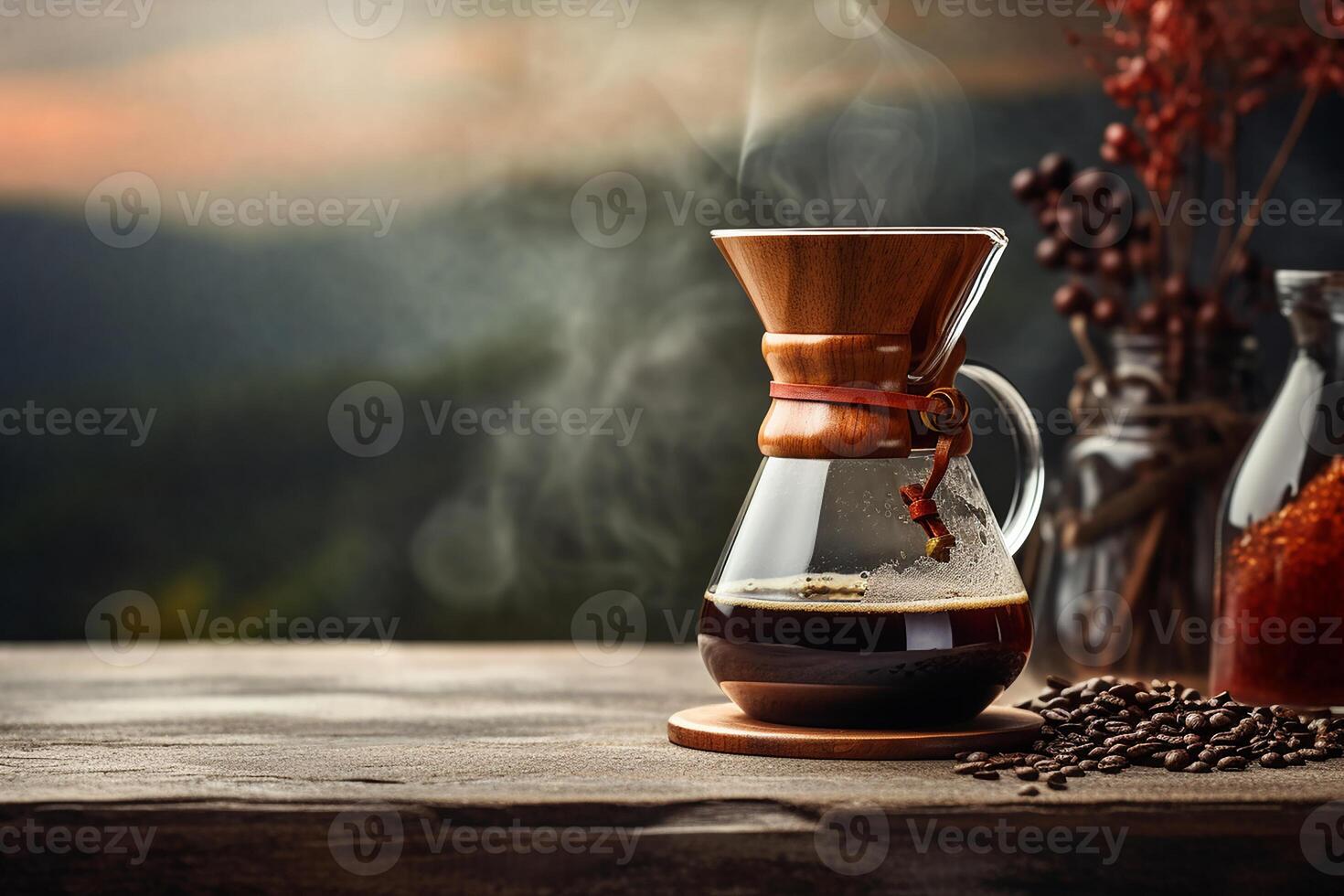 Hot Arabica with Coffee Beans AI Generative photo