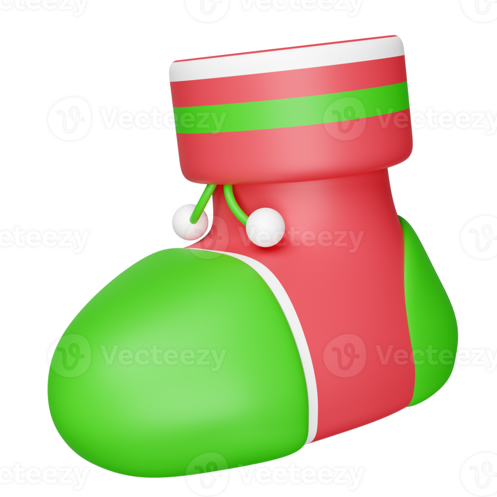 3d Christmas sock isolated. merry christmas and happy new year, 3d render illustration png