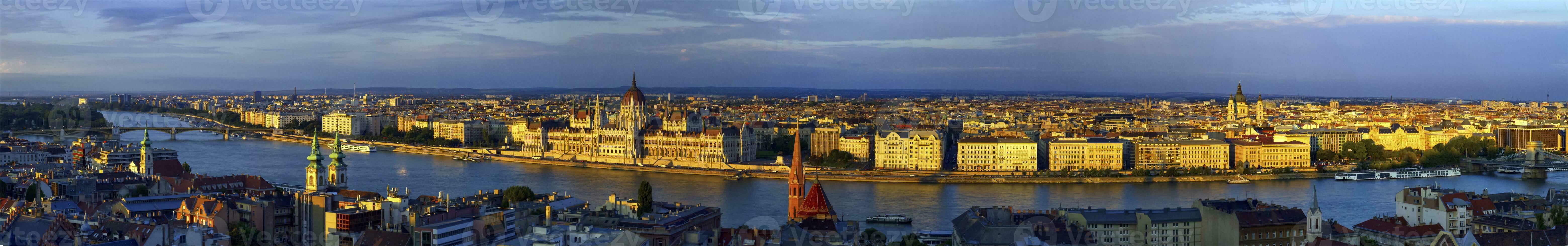 Aerial panoramic view of Danube and Budapest city, Hungary photo