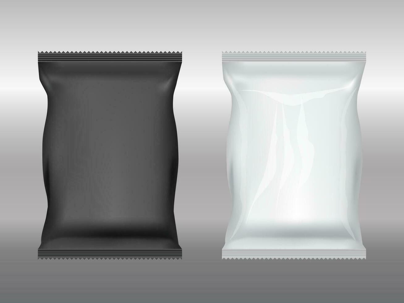 blanco bolsa para comida paquete negro y blanco modelo Bosquejo plantillas aislado. el plastico o papel pantalones para producto almacenamiento y embalaje. 3d representación diseño. vector ilustración eps 10