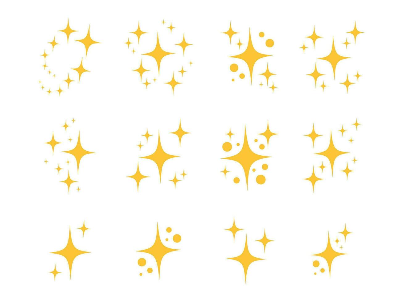 Yellow sparkles set, sparkling stars, shiny flashes of fireworks. Collection original stars vector