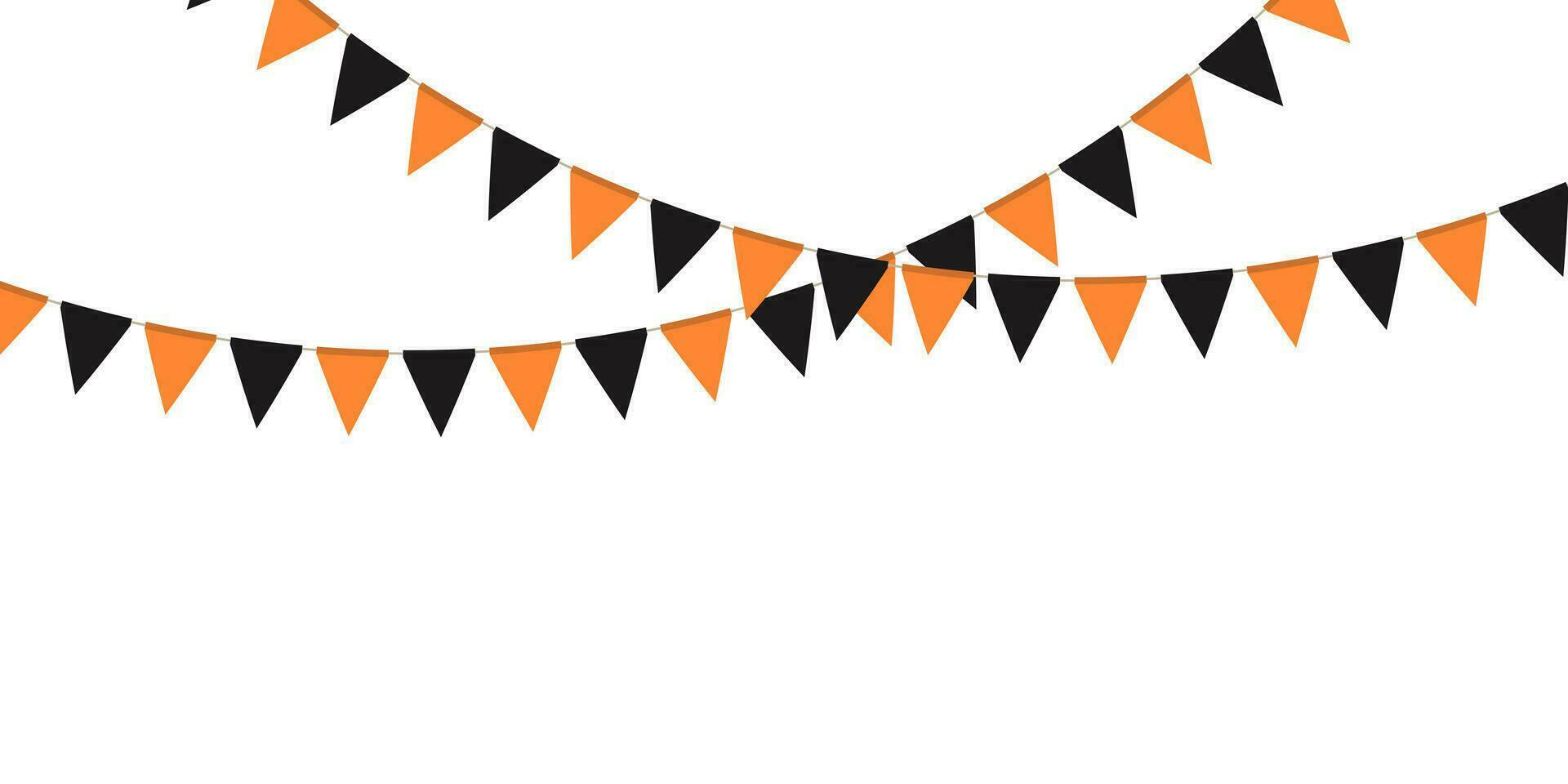 Black and orange flag garland. Triangle pennants chain. Party decoration. Celebration flags for decor vector