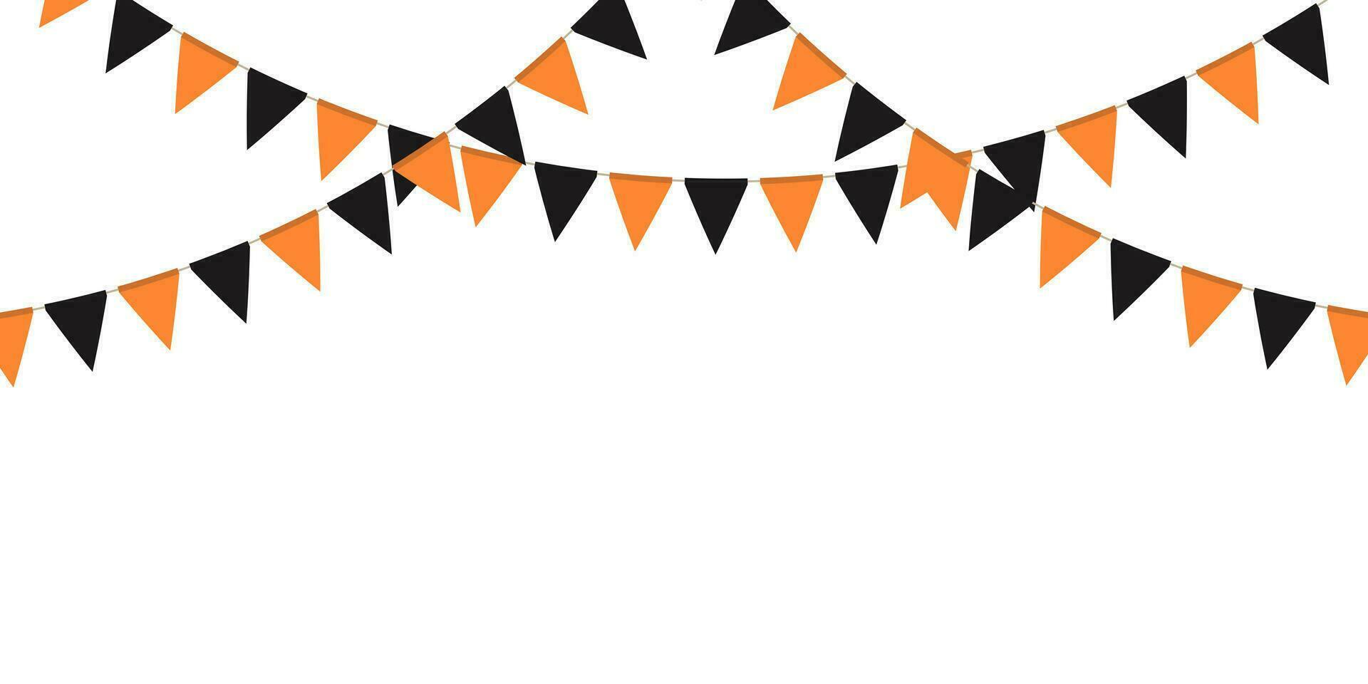 Black and orange flag garland. Triangle pennants chain. Party decoration. Celebration flags for decor vector