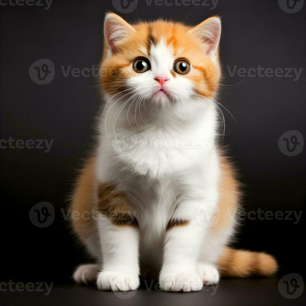 Cute 3 colors scottish fold kitten isolated on black background illustration Generative AI photo