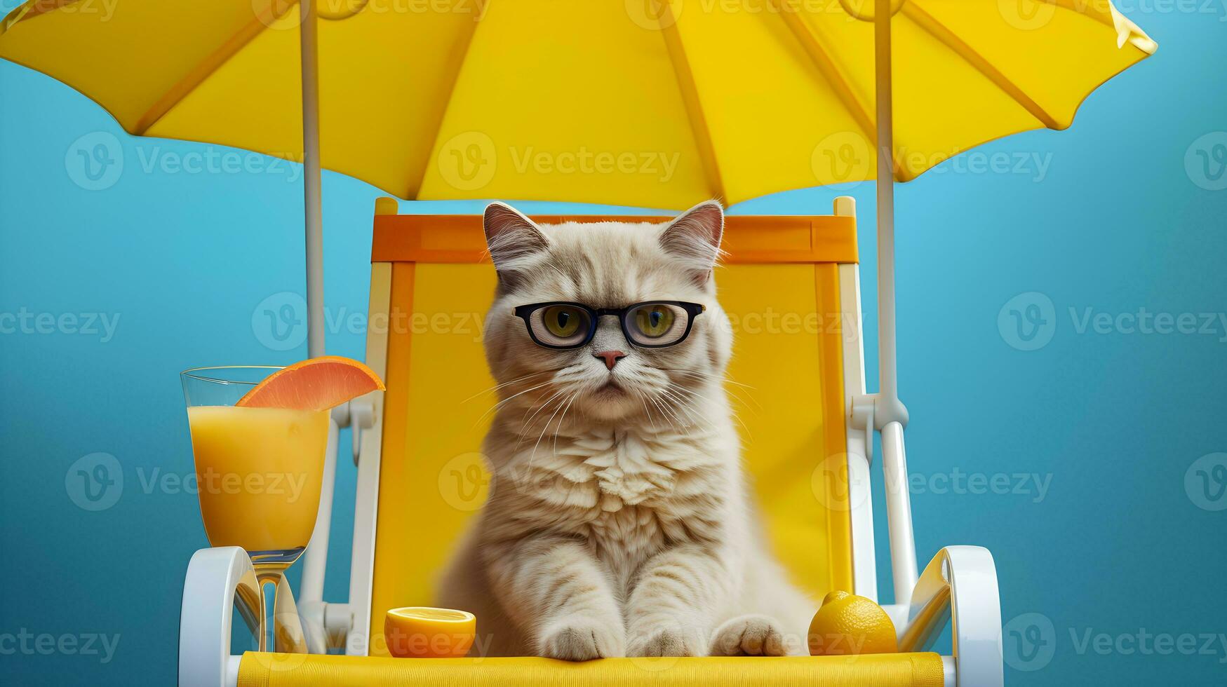 cool cat wears sunglasses sits on beach chair illustration Generative AI photo