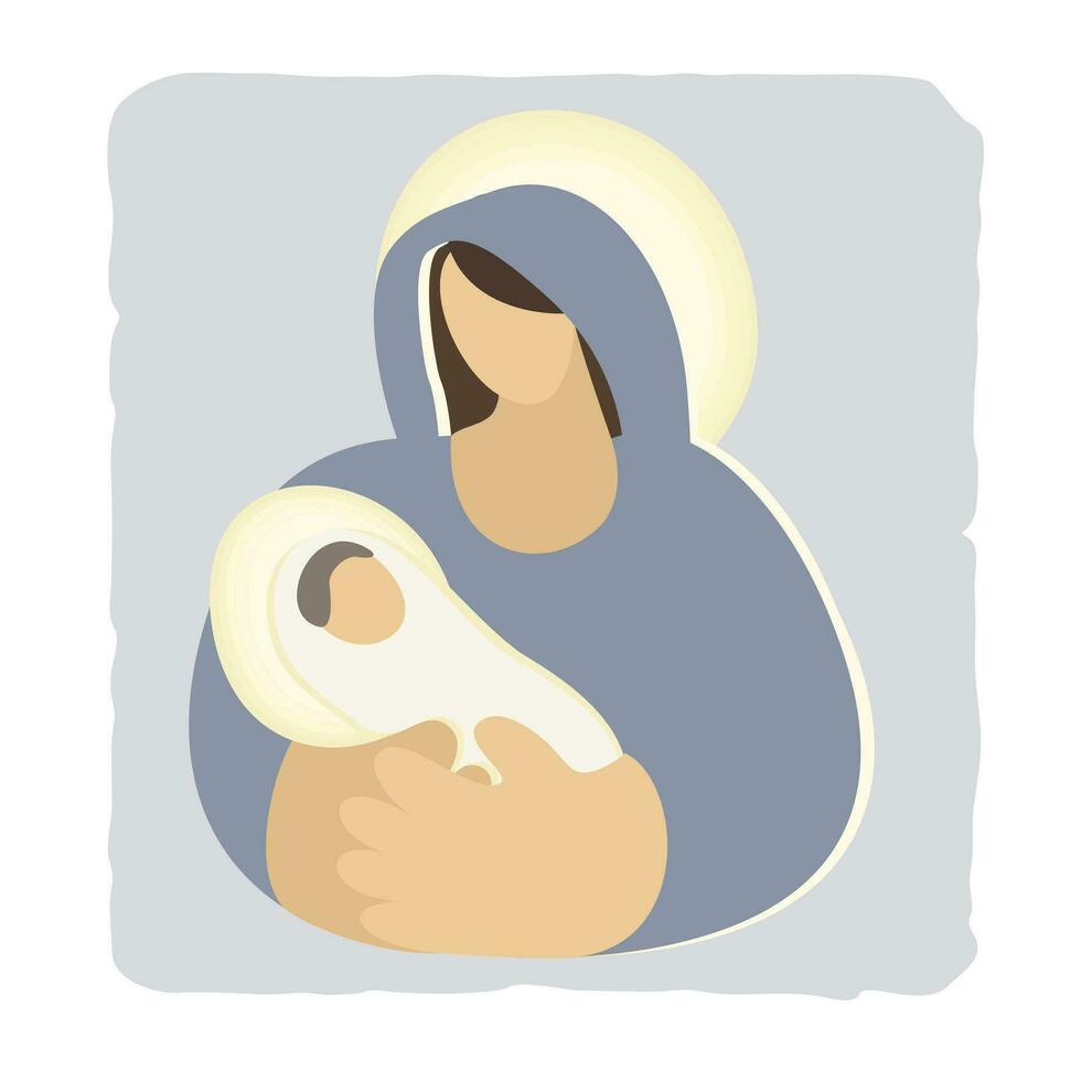 Virgin Mary with newborn. Vector isolated illustration