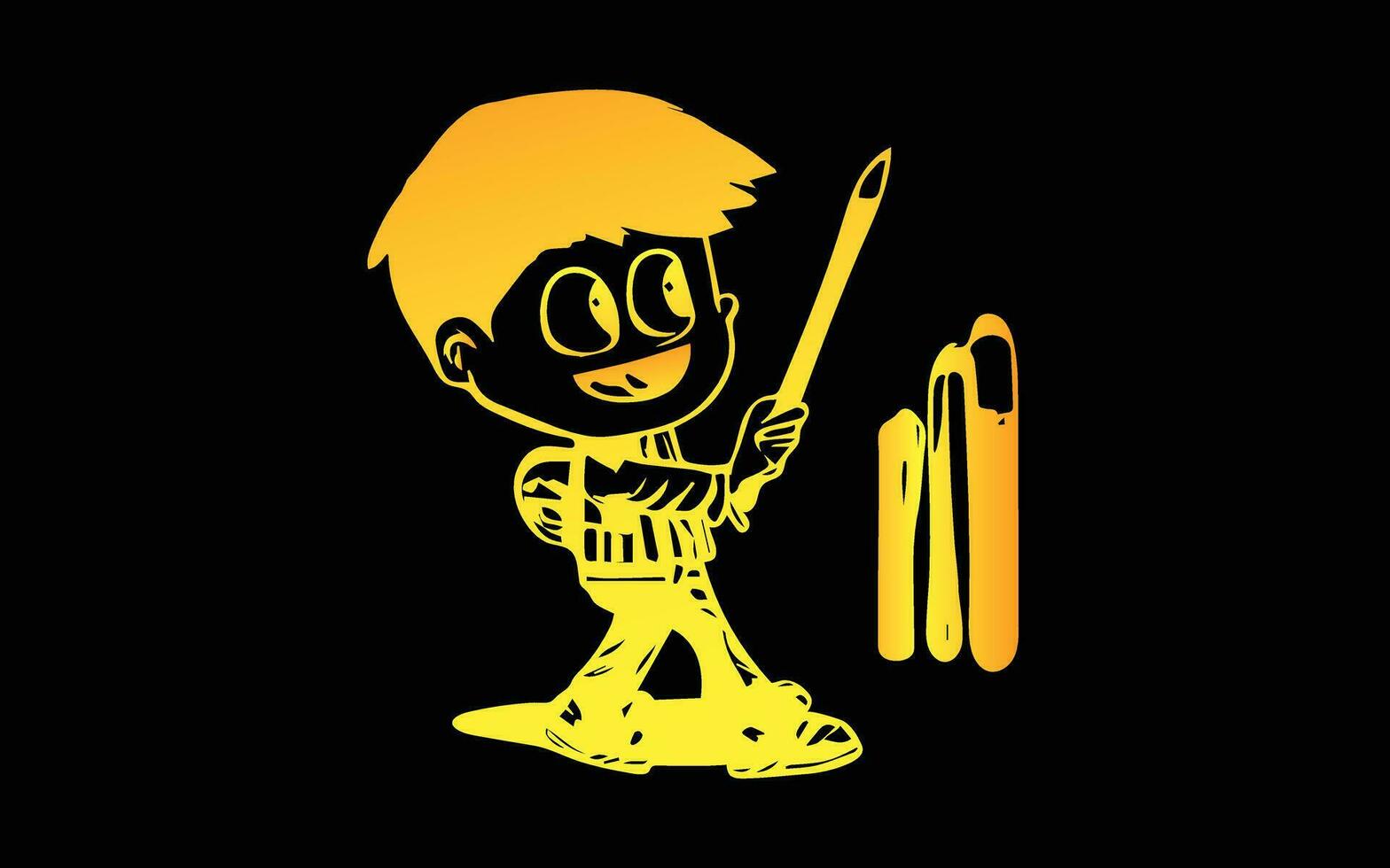 Outlined a smiling school boy cartoon character holding a pencil. vector hand-drawn illustration