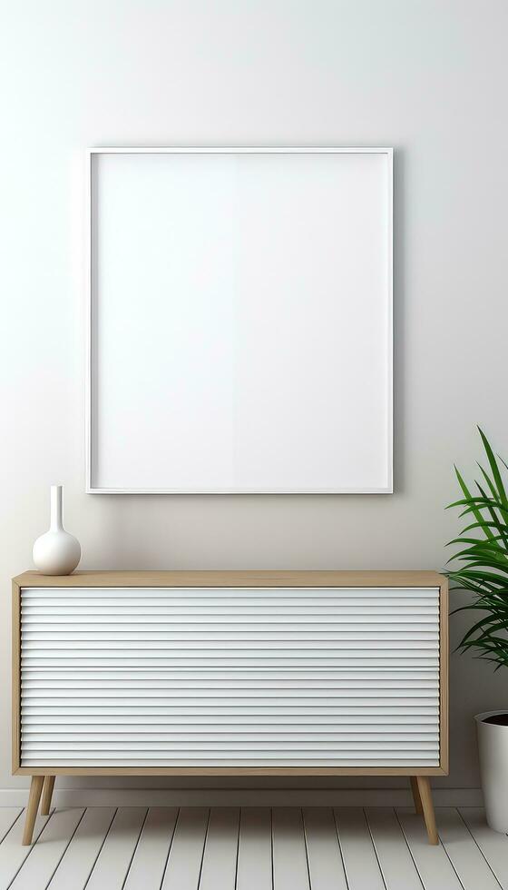 Minimalist Frame and Wooden Console with Silhouette Lighting AI generated photo