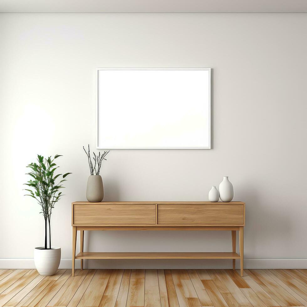 minimalista marco y de madera consola con silueta Encendiendo ai generado foto