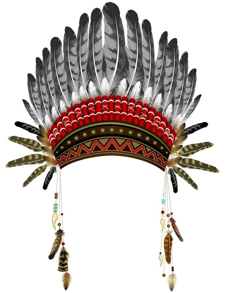 Indian  hat with feathers.  ethnic  tradition costume . vector