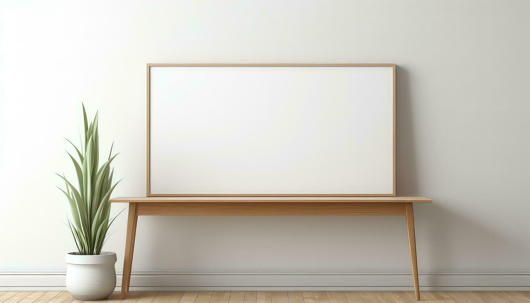 Minimalist Frame and Wooden Console with Silhouette Lighting AI generated photo