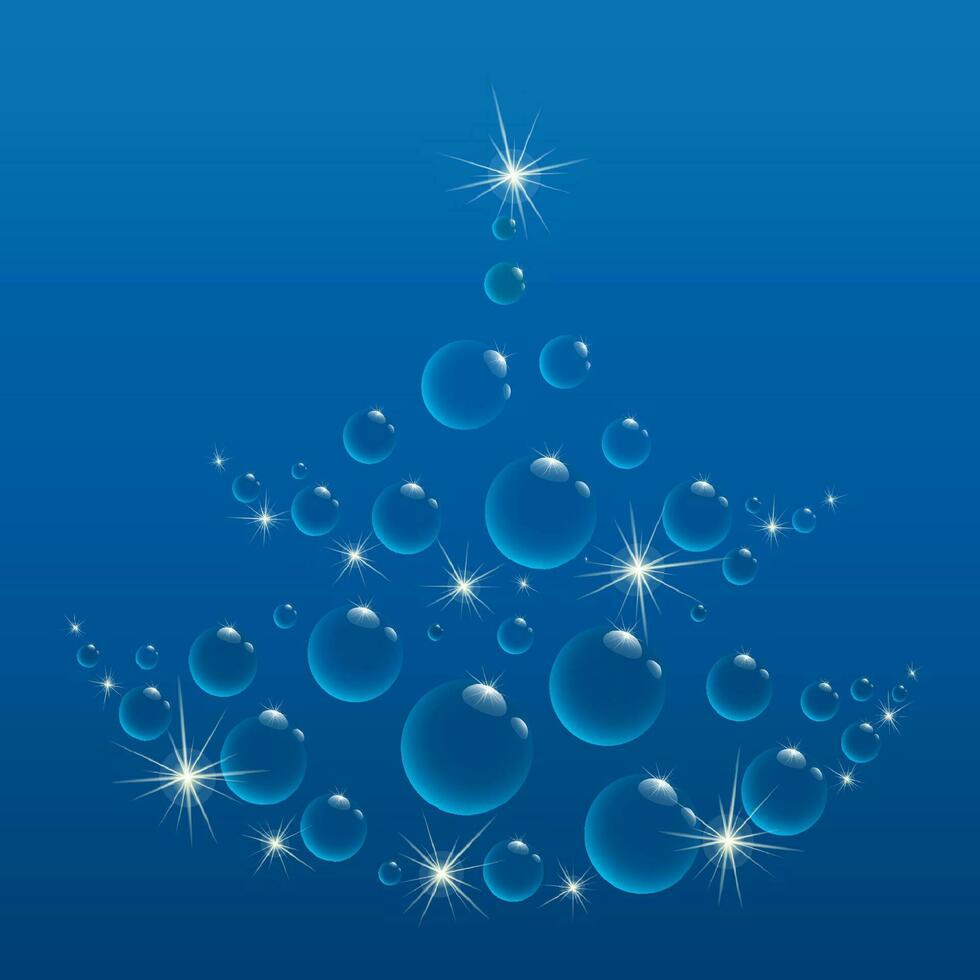 Cartoon shiny underwater Christmas tree from bubbles. vector