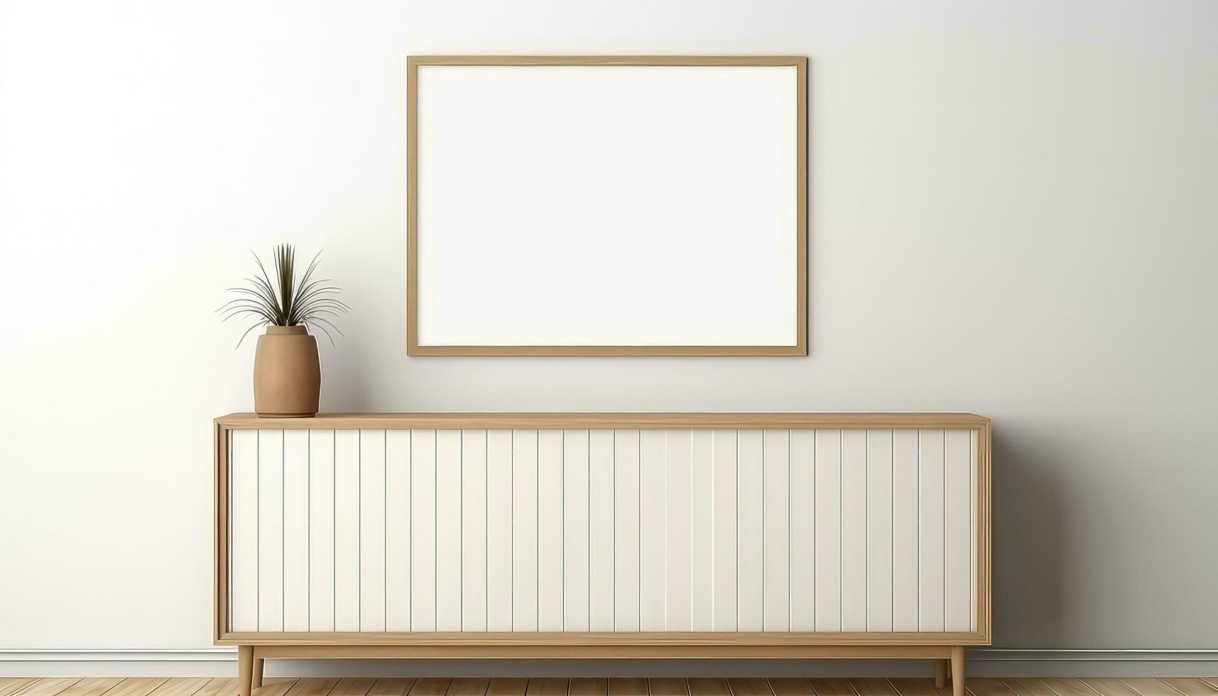 Minimalist Frame and Wooden Console with Silhouette Lighting AI generated photo