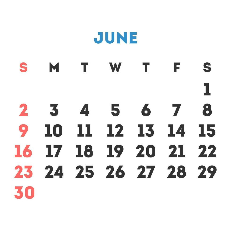 June 2024 month calendar. Vector illustration.