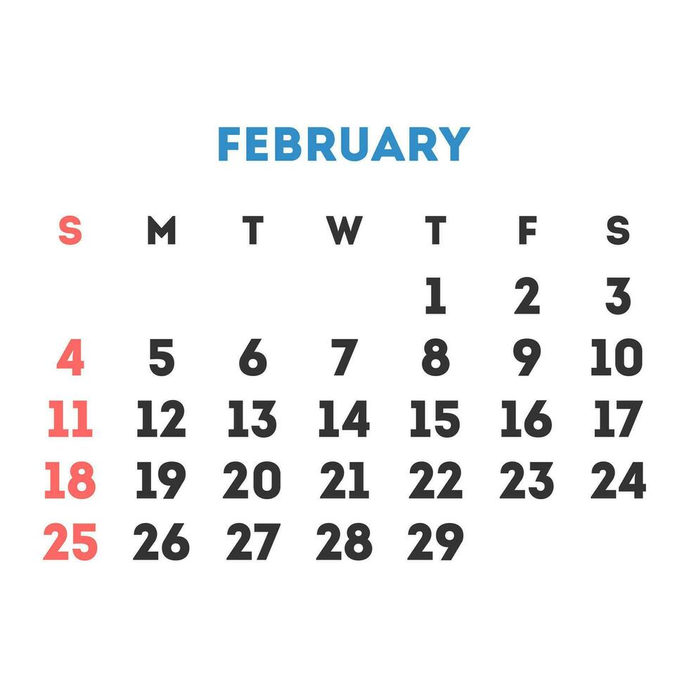 febrero 2024 mes calendario. vector ilustración.