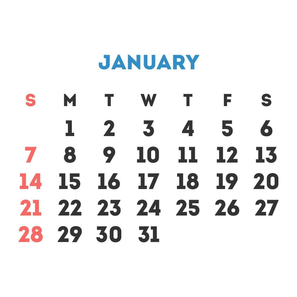 January 2024 month calendar. Vector illustration.