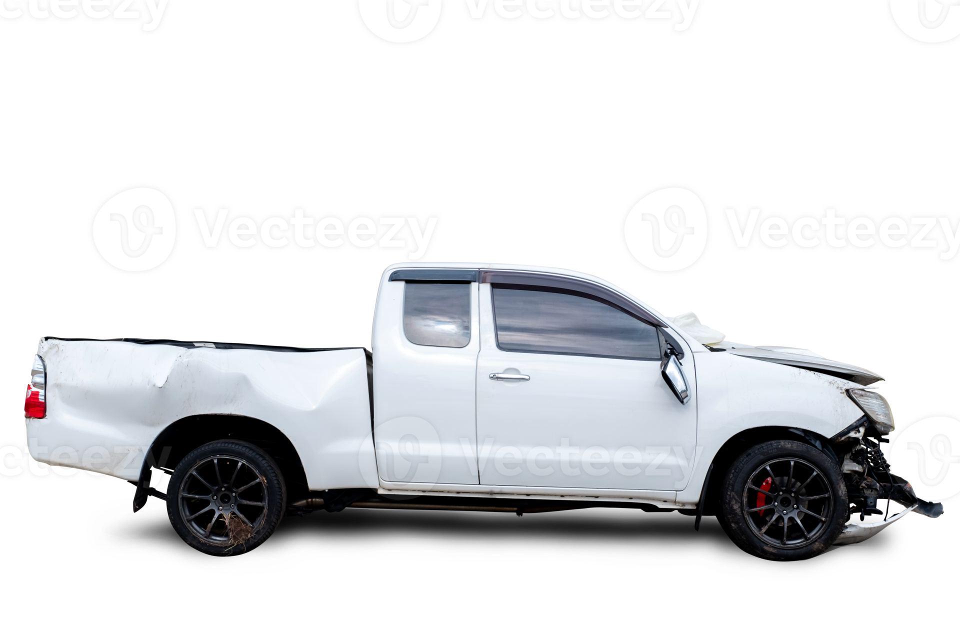 PNG format of Side view of white pickup car get hard damaged by