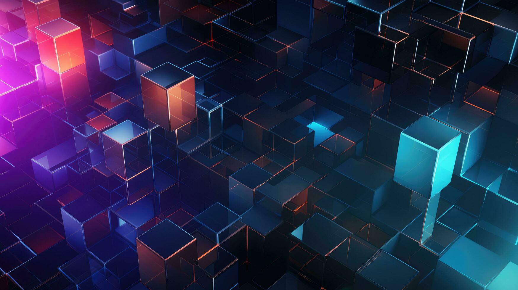 Glowing geometric cubes abstract background. Generative AI photo