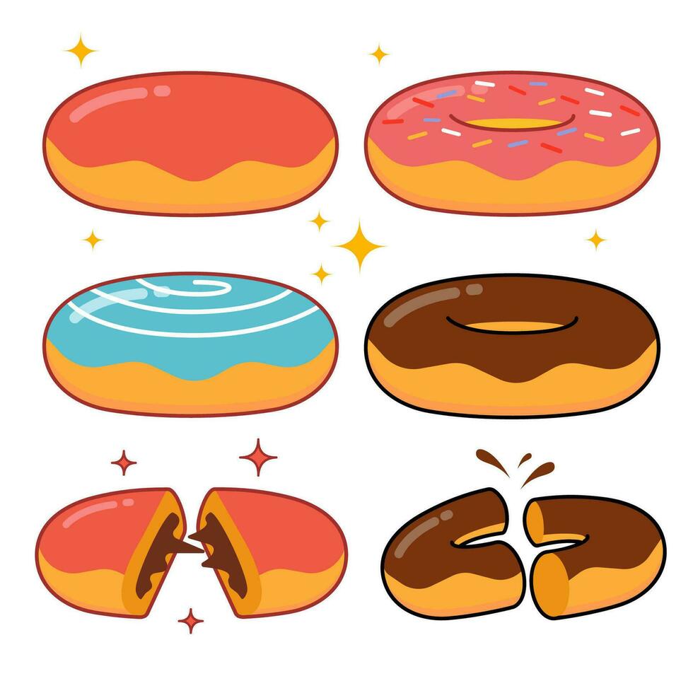 Donuts vector set, Donuts collection. Sweet sugar donuts.strawberry and chocolate Pro Vector