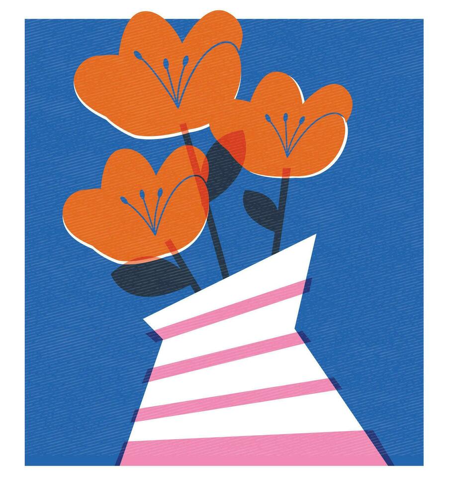 Flower Vase object with riso print effect. risograph . Graphic element for fabric, textile, clothing, wallpaper, poster. Graphic element. Perfect For your own decoration or design Free Vector