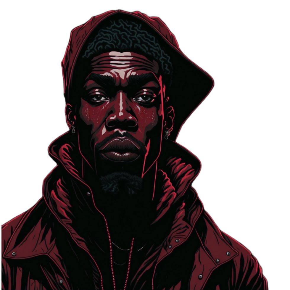 Illustration of a Negro rapper in duotone style, PNG transparent background ai generative