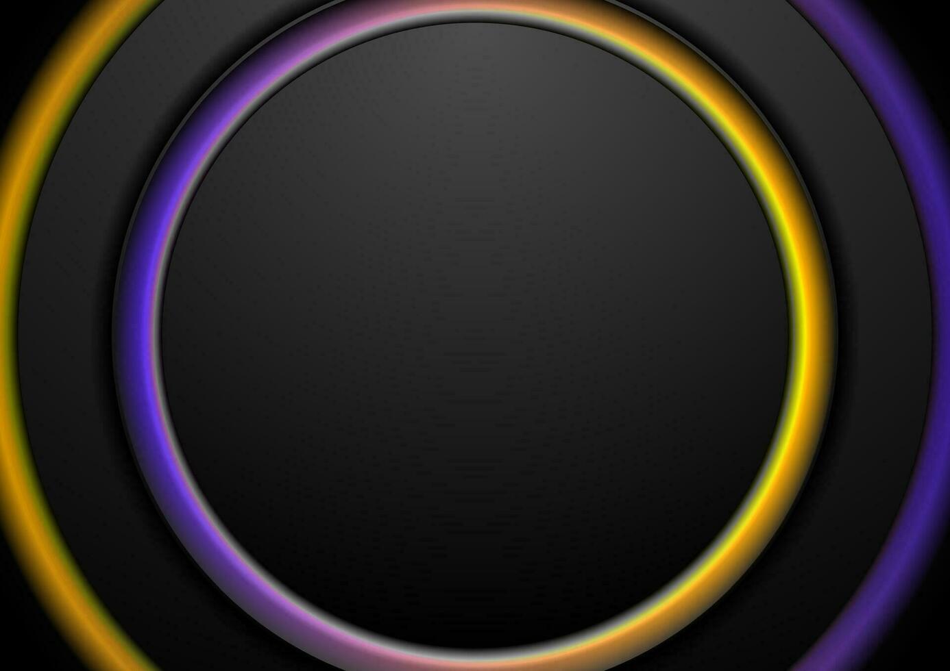 Technology abstract background with black circles and neon shiny rings vector
