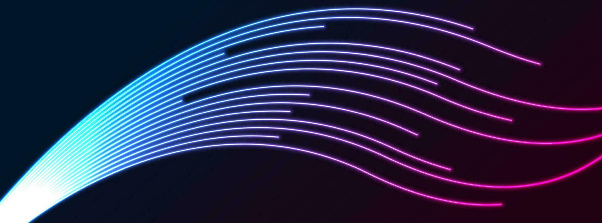 Blue and ultraviolet neon curved wavy lines tech background vector