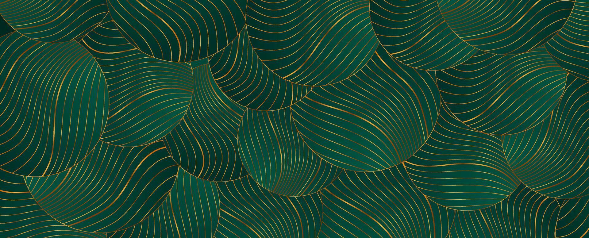 Turquoise abstract background with golden wavy pattern vector