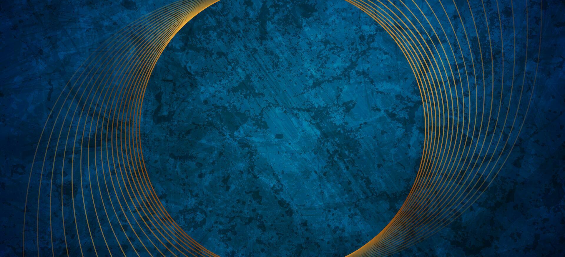 Golden minimal round lines on dark blue grunge abstract background vector