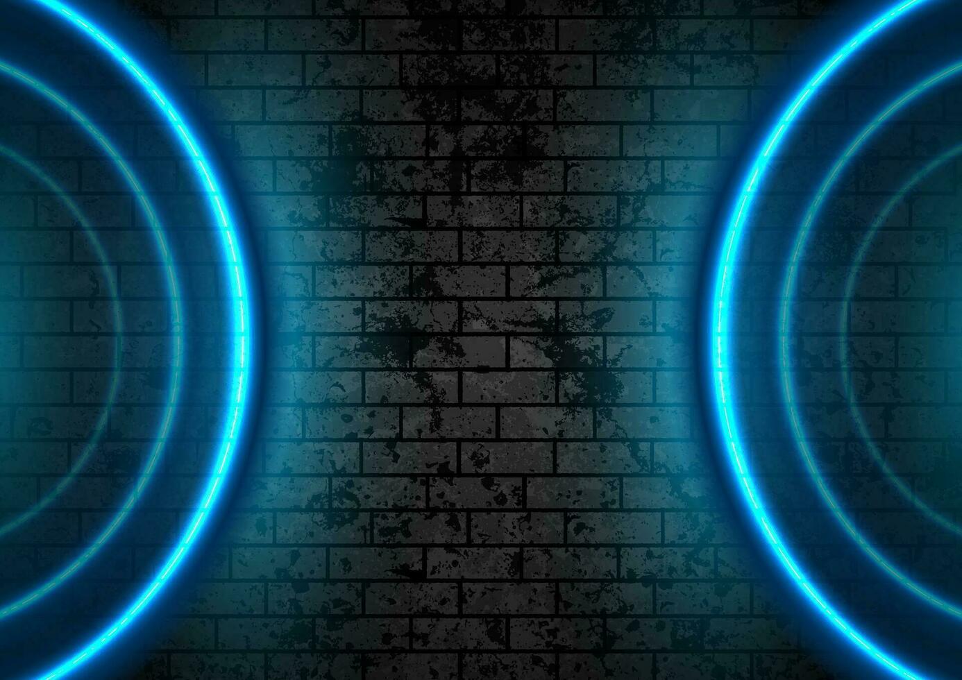 Grunge brick wall with blue neon illumination abstract background vector