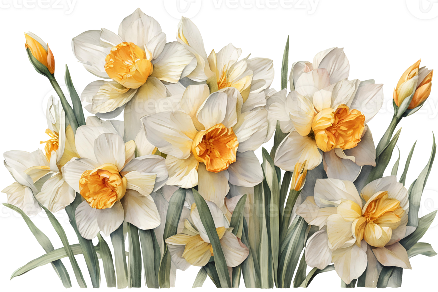 Elegant watercolor spring narcissus flowers. Daffodils. Floral botanical illustration. AI generative png