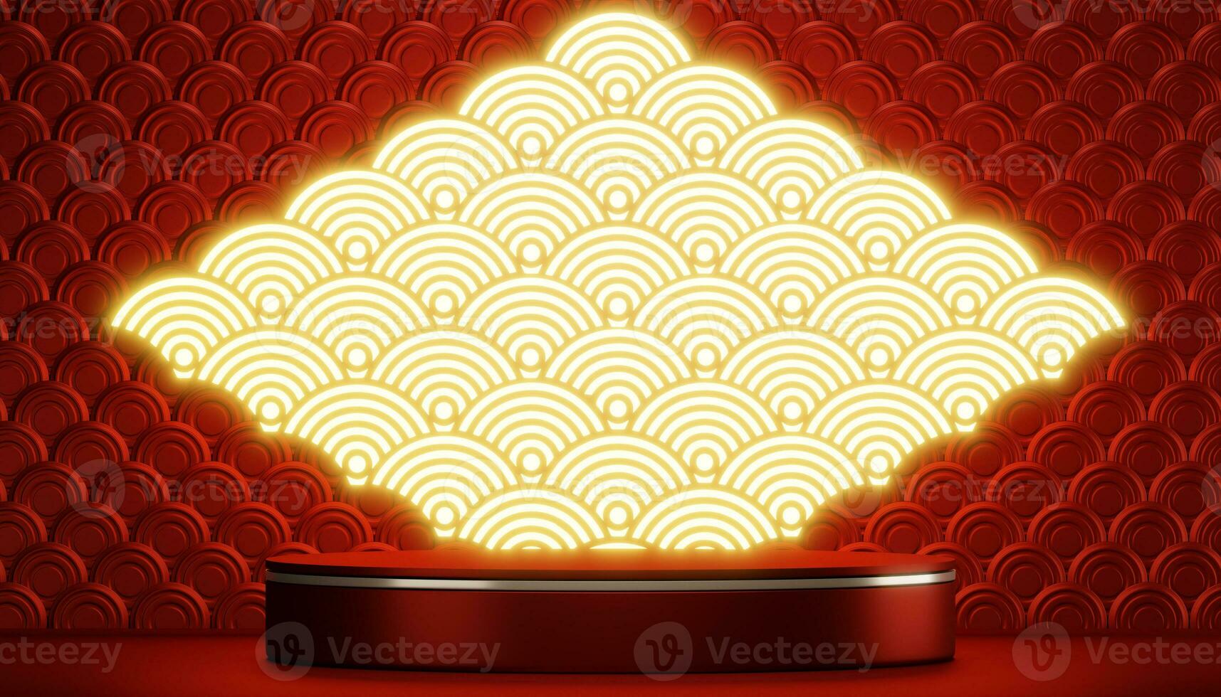 Red podium show cosmetic product geometric photo