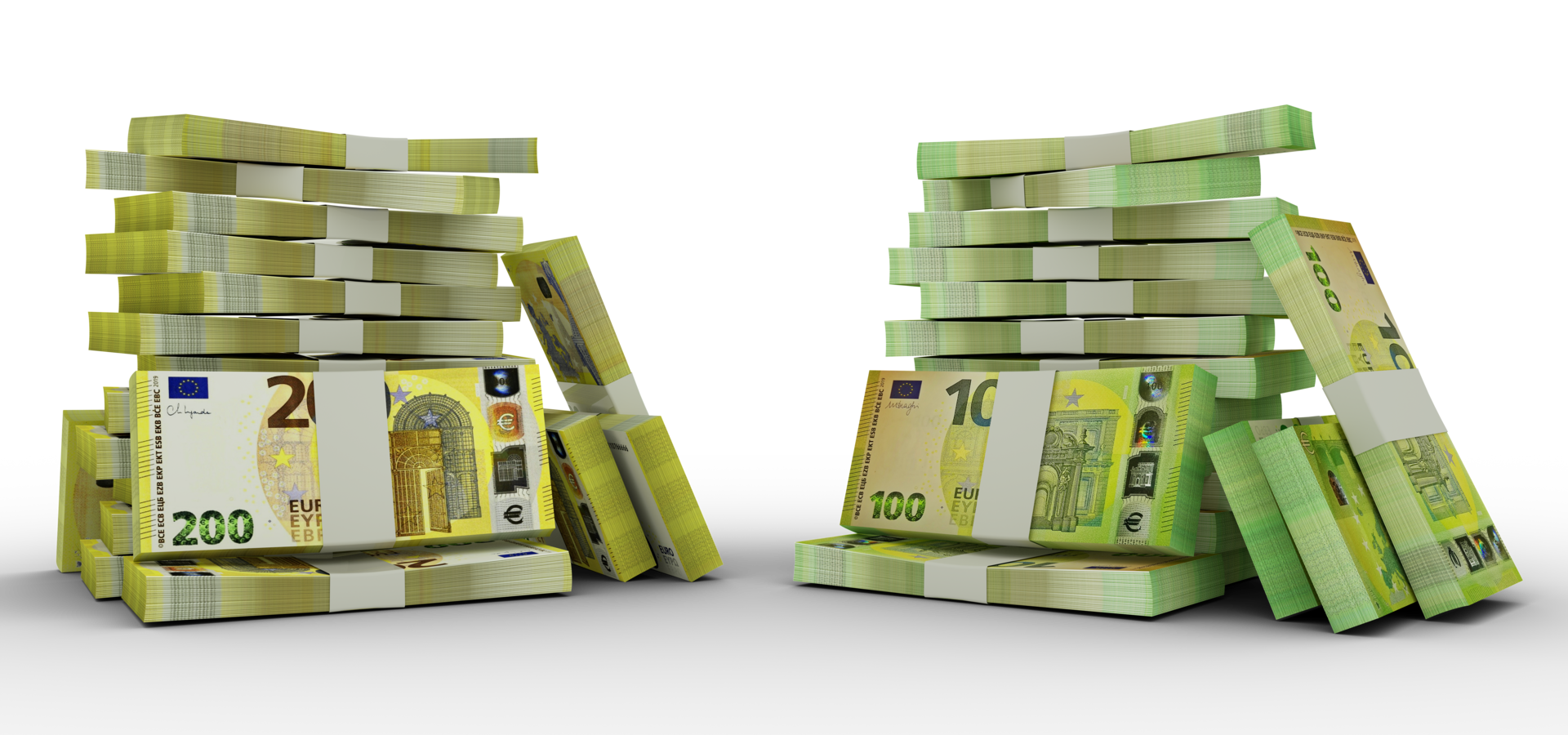 3d Rendering Of Stacks Of Euro Notes Bundles Of Euro Currency Notes euro-currency-money-10922012-png