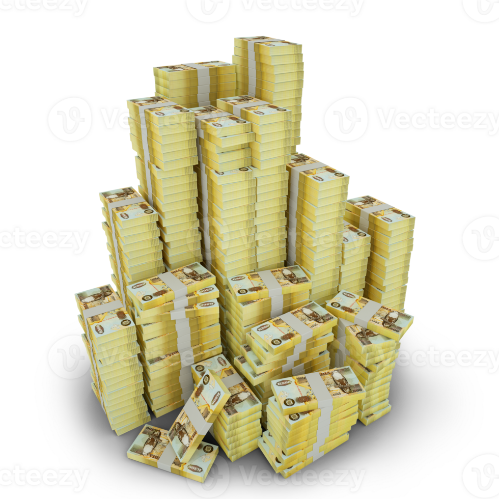 Big stacks of Zambian Kwacha notes. A lot of money isolated on transparent background. 3d rendering of bundles of arranged cash png