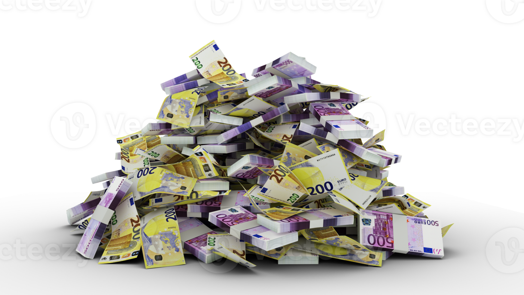 Big pile of Euro notes. A lot of money isolated on transparent background. 3d rendering of bundles of cash png