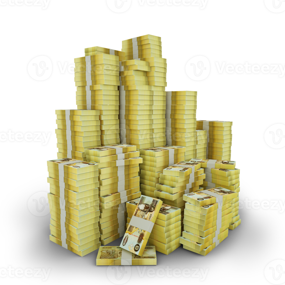 Big stacks of Zambian Kwacha notes. A lot of money isolated on transparent background. 3d rendering of bundles of arranged cash png