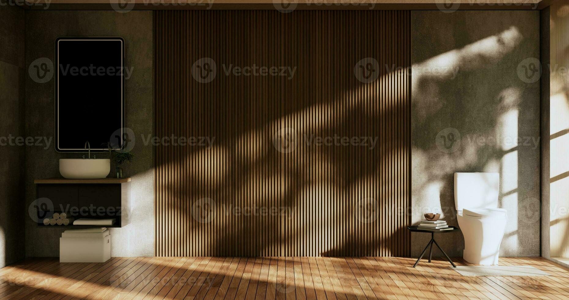 Cleaning empty room interior japandi wabi sabi style.3D rendering photo