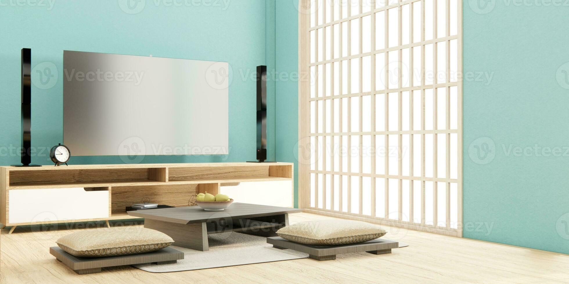 Muji Cabinet wooden design on white room interior modern style. photo