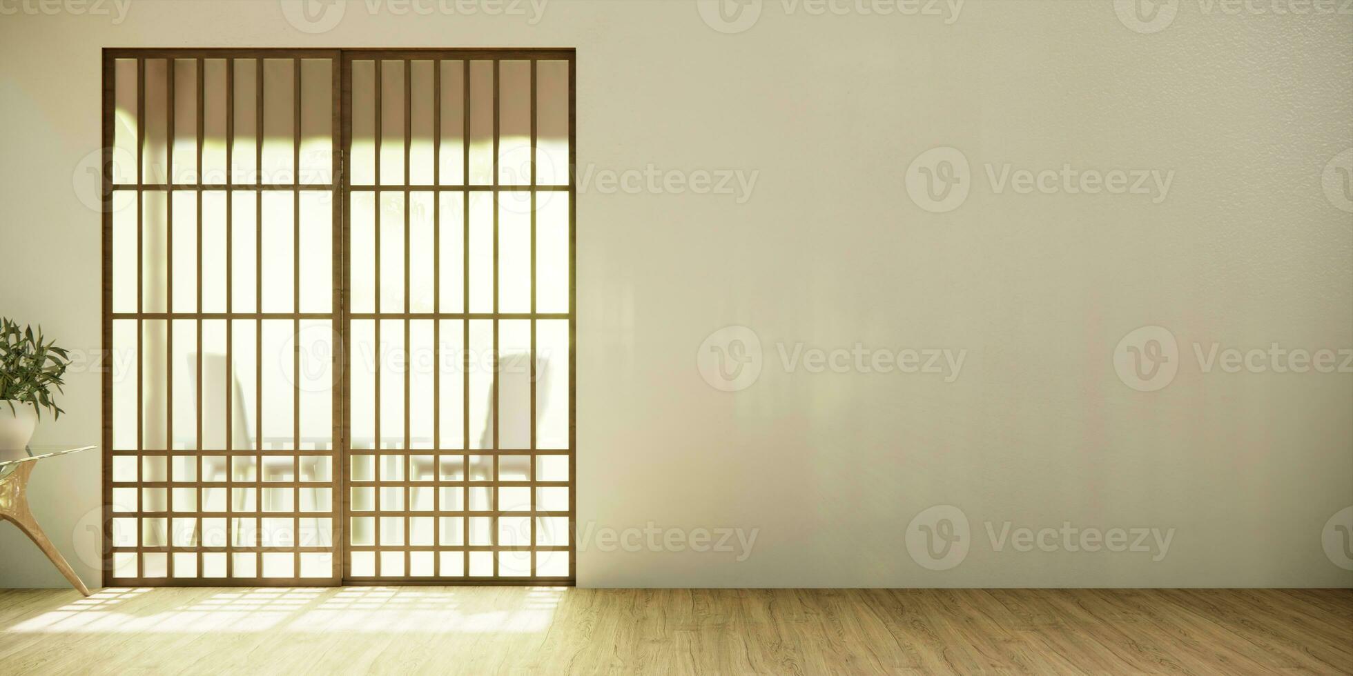 the hallway Clean japanese minimalist room interior, 3D rendering photo