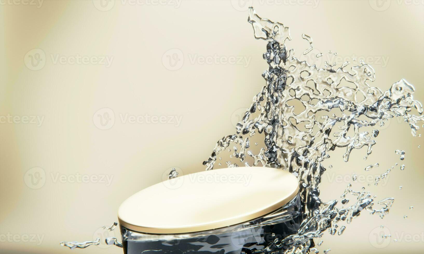 gold podium and water splashingt on white background. photo