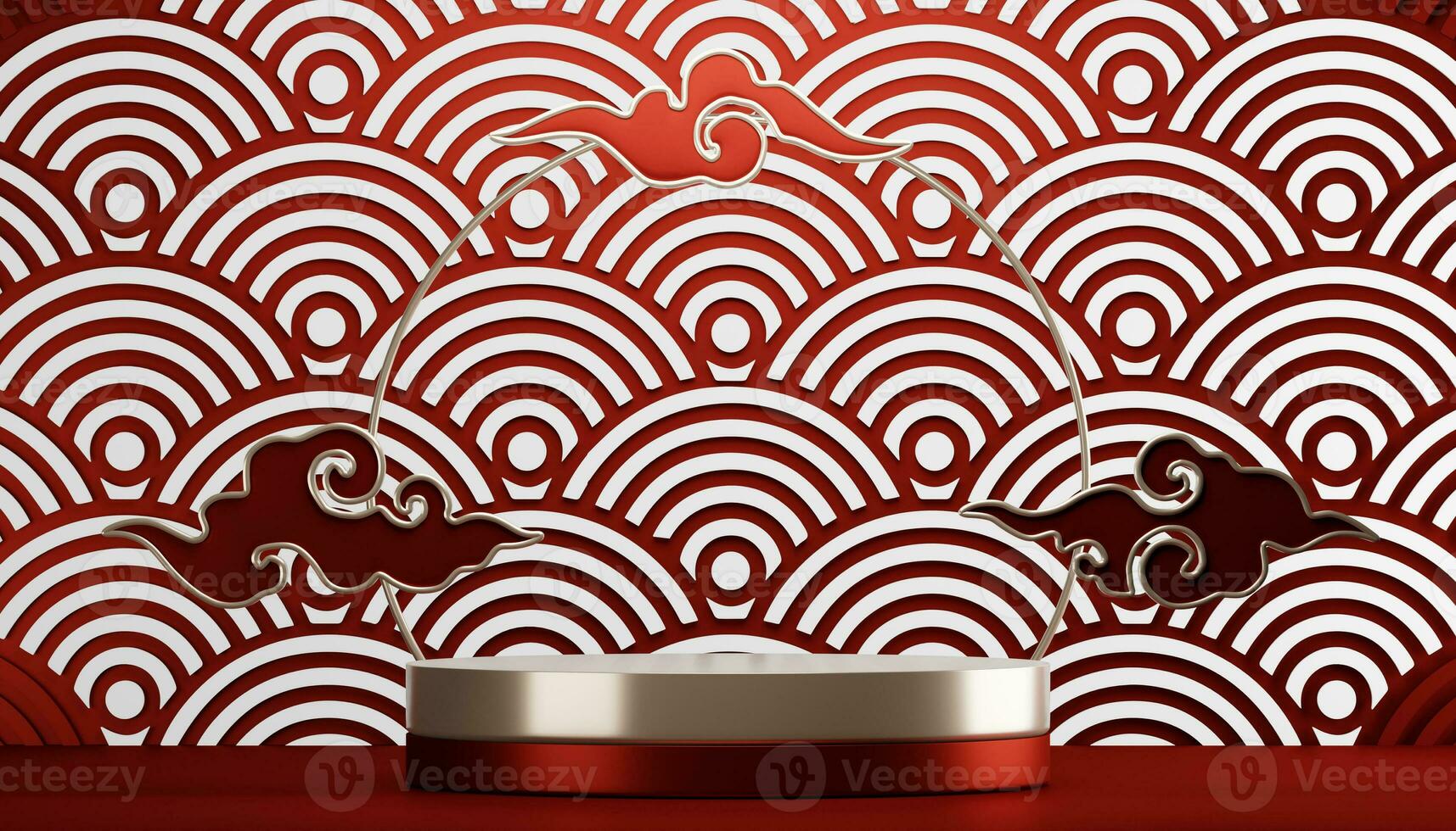 Red podium show cosmetic product geometric photo