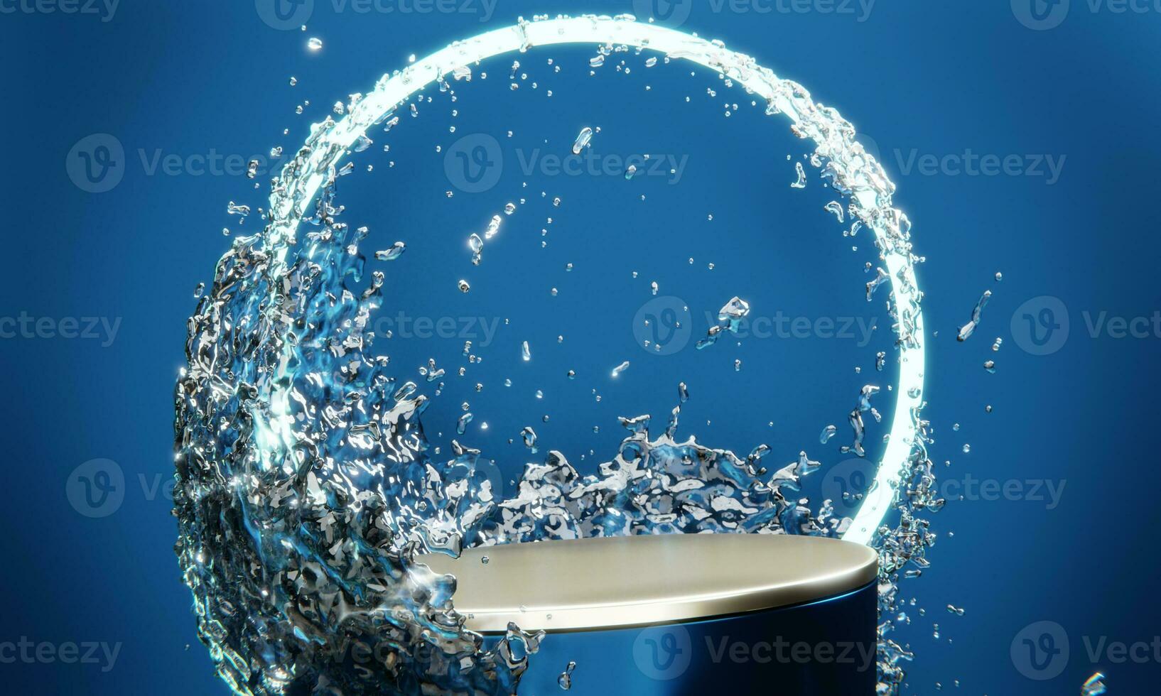 blue podium and water drop Abstract on the blue background. photo