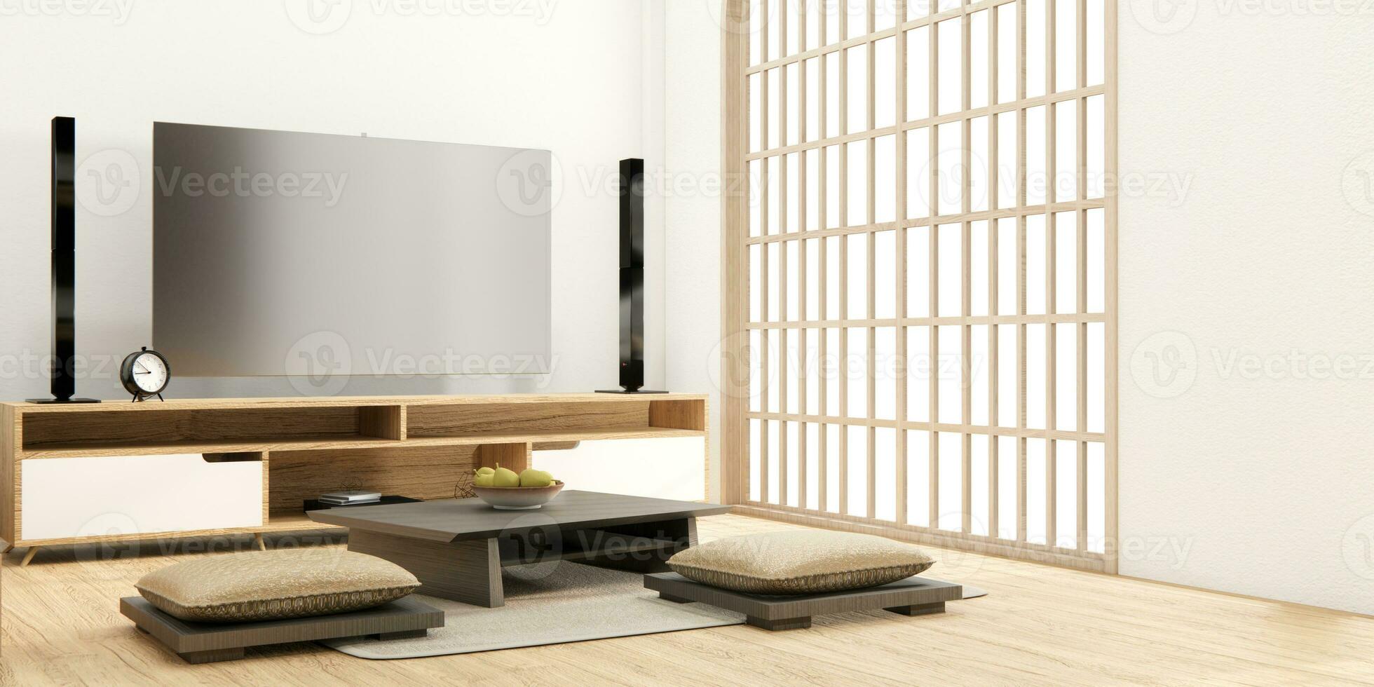 Muji Cabinet wooden design on white room interior modern style. photo