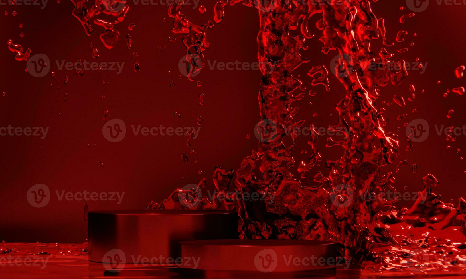 the product display stand and red water splashing on background. photo