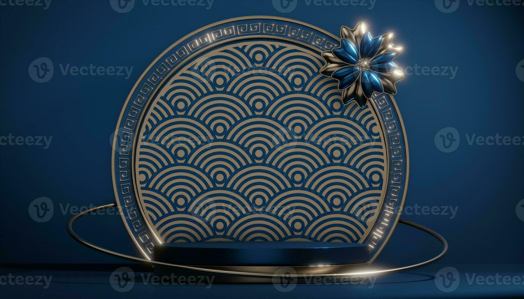 Dark blue geometric background, japanese style podium blue concept .3d rendering photo