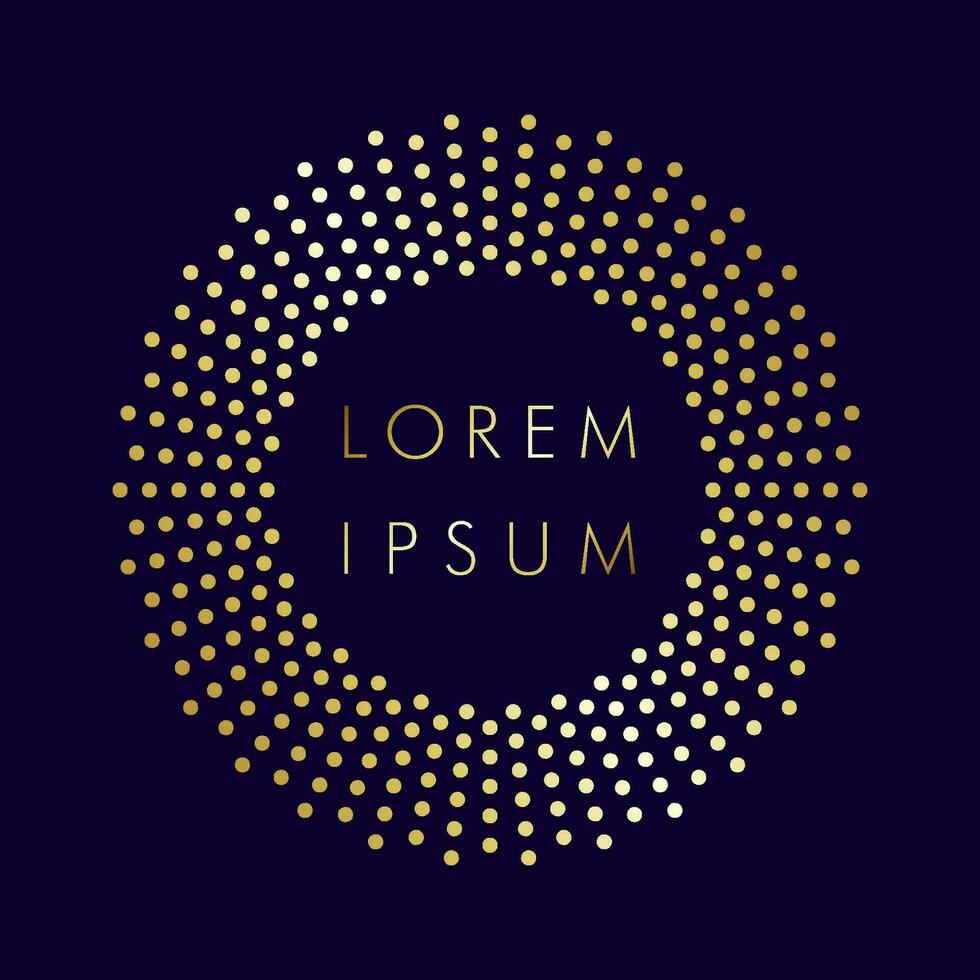 Golden sparkling ring with dust glitter on dark background. Decorative glowing shiny design. Discount sign with empty center. Letter O logotype or zero label. vector