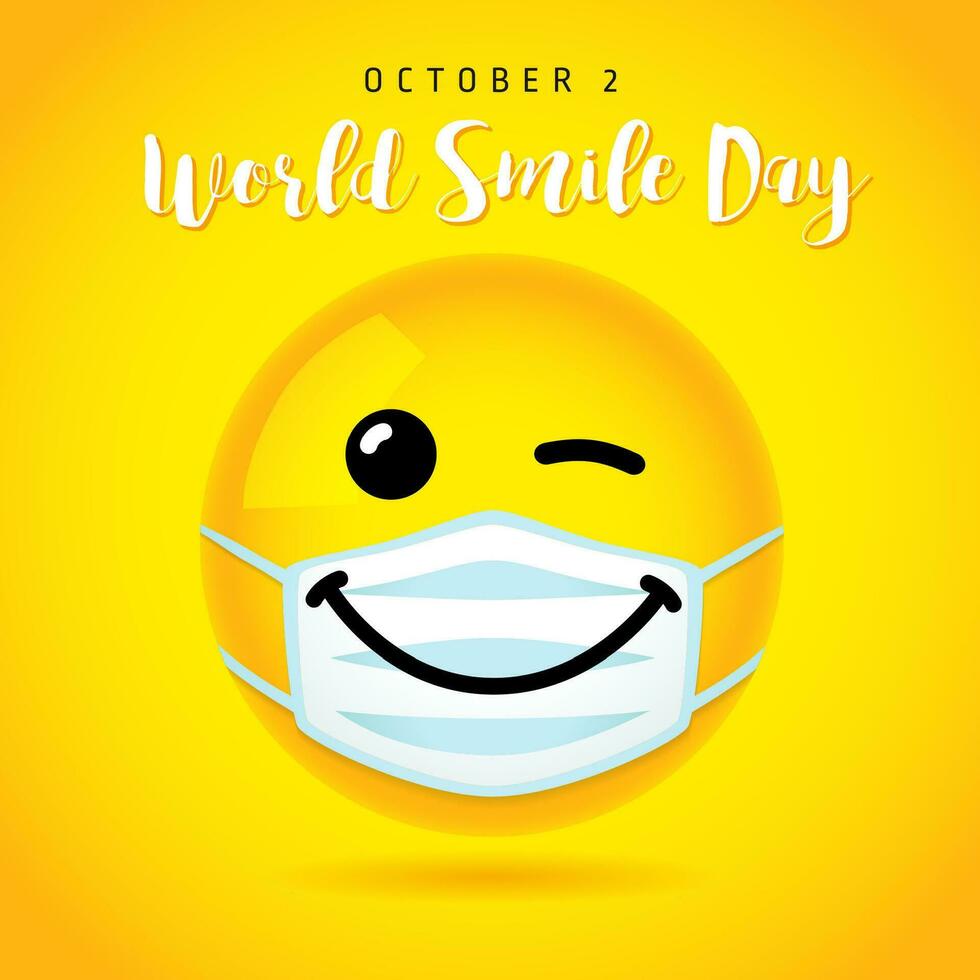 Happy yellow smiling icon in medical mask. vector